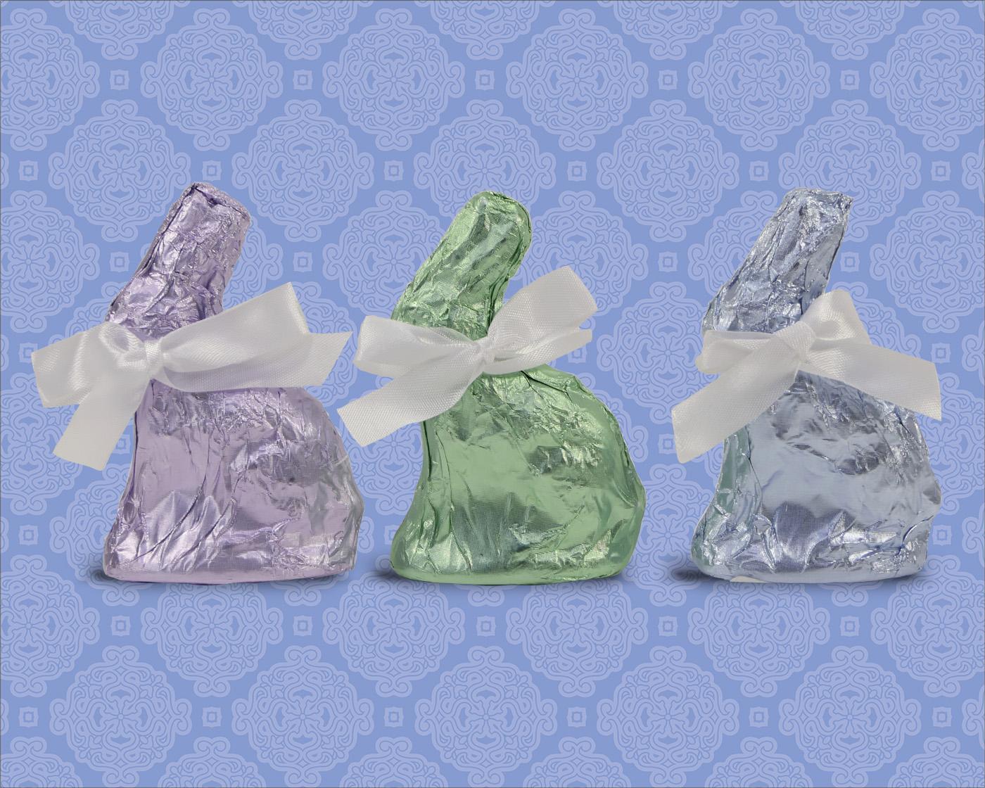 3 foil wrapped chocolate Easter Bunnies