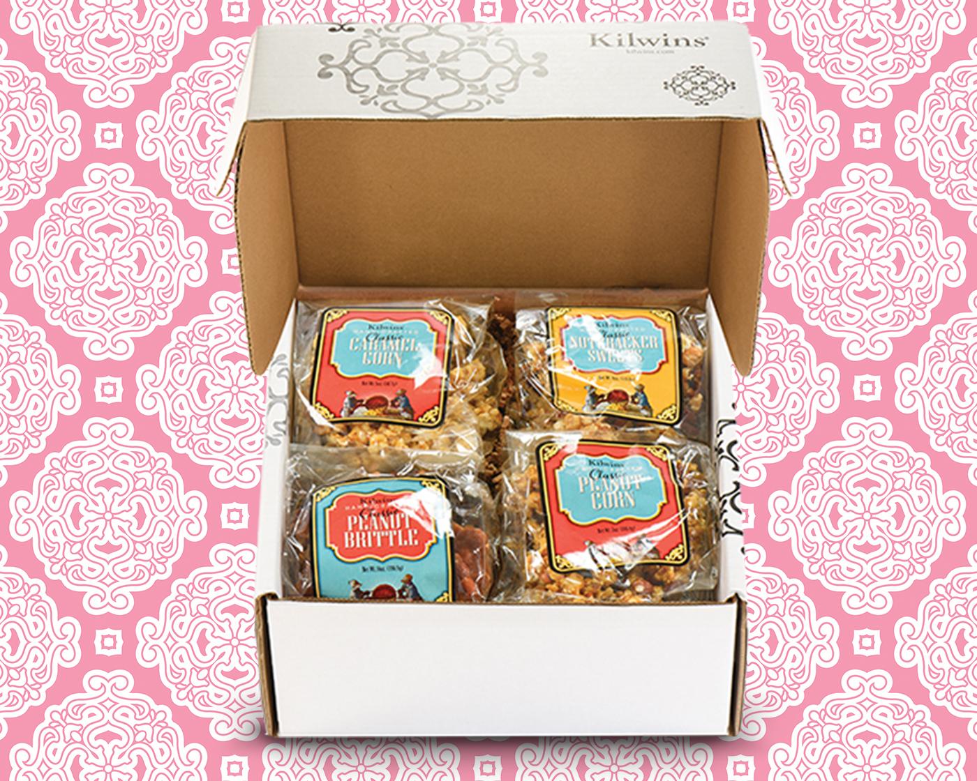 gift box with caramel corn & brittle inside