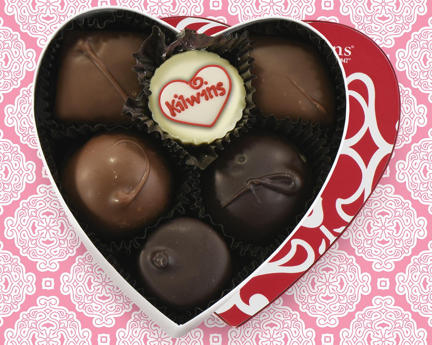 Heart shaped chocolate box of assorted chocolates