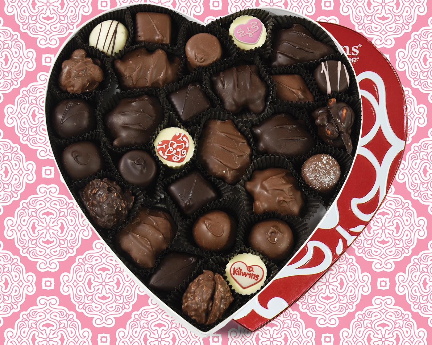 Heart shaped chocolate box of assorted chocolates