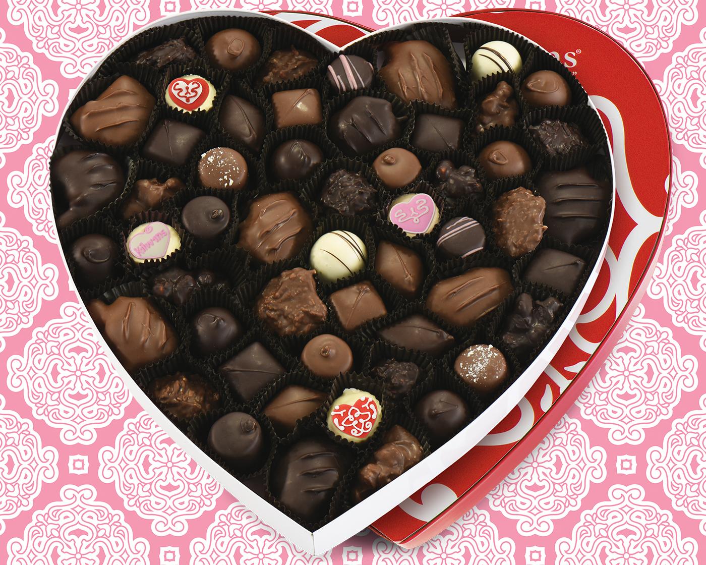 Heart shaped chocolate box of assorted chocolates