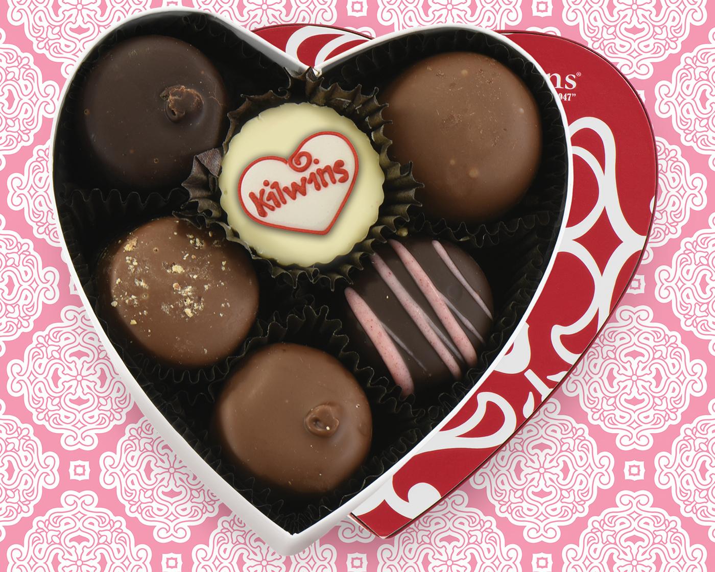 Heart shaped chocolate box of assorted chocolates