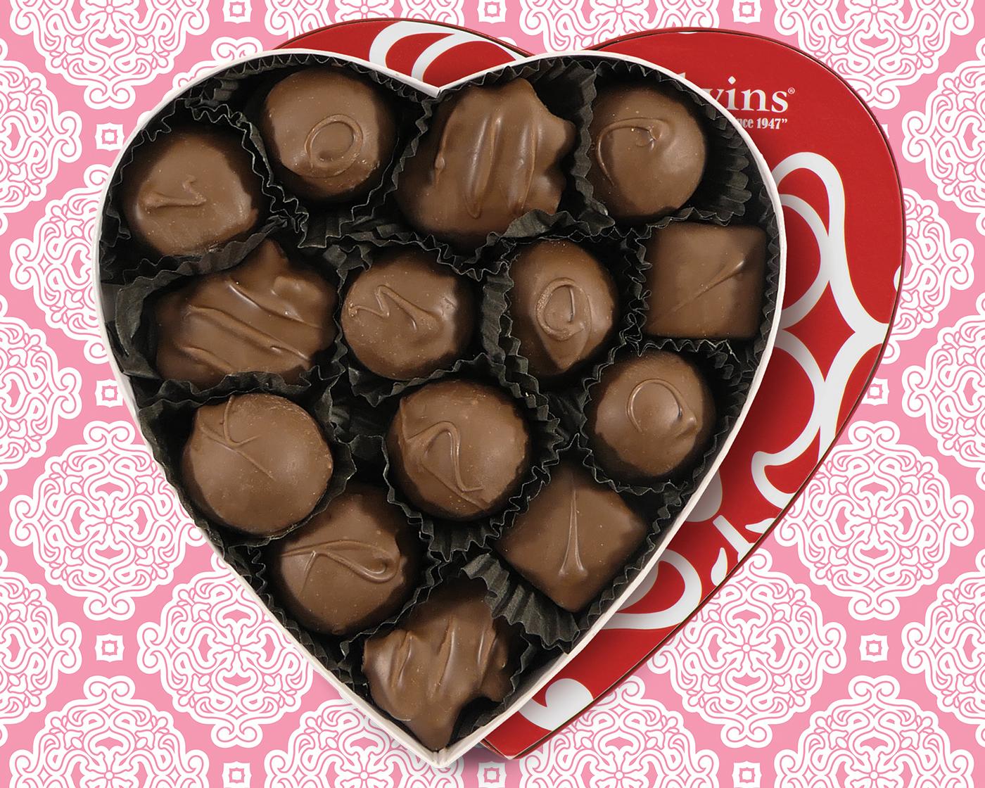 Heart shaped chocolate box of assorted chocolates