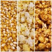 A picture showing corn, popped corn, and Caramel Corn