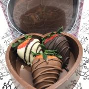 Picture of Chocolate Heart Box with chocolate dipped strawberries