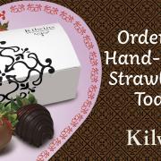 Graphic promoting hand-dipped chocolate strawberries